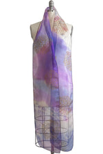 Load image into Gallery viewer, Organza Scarf w/ Hydrangea Print - Purple &amp; Gold

