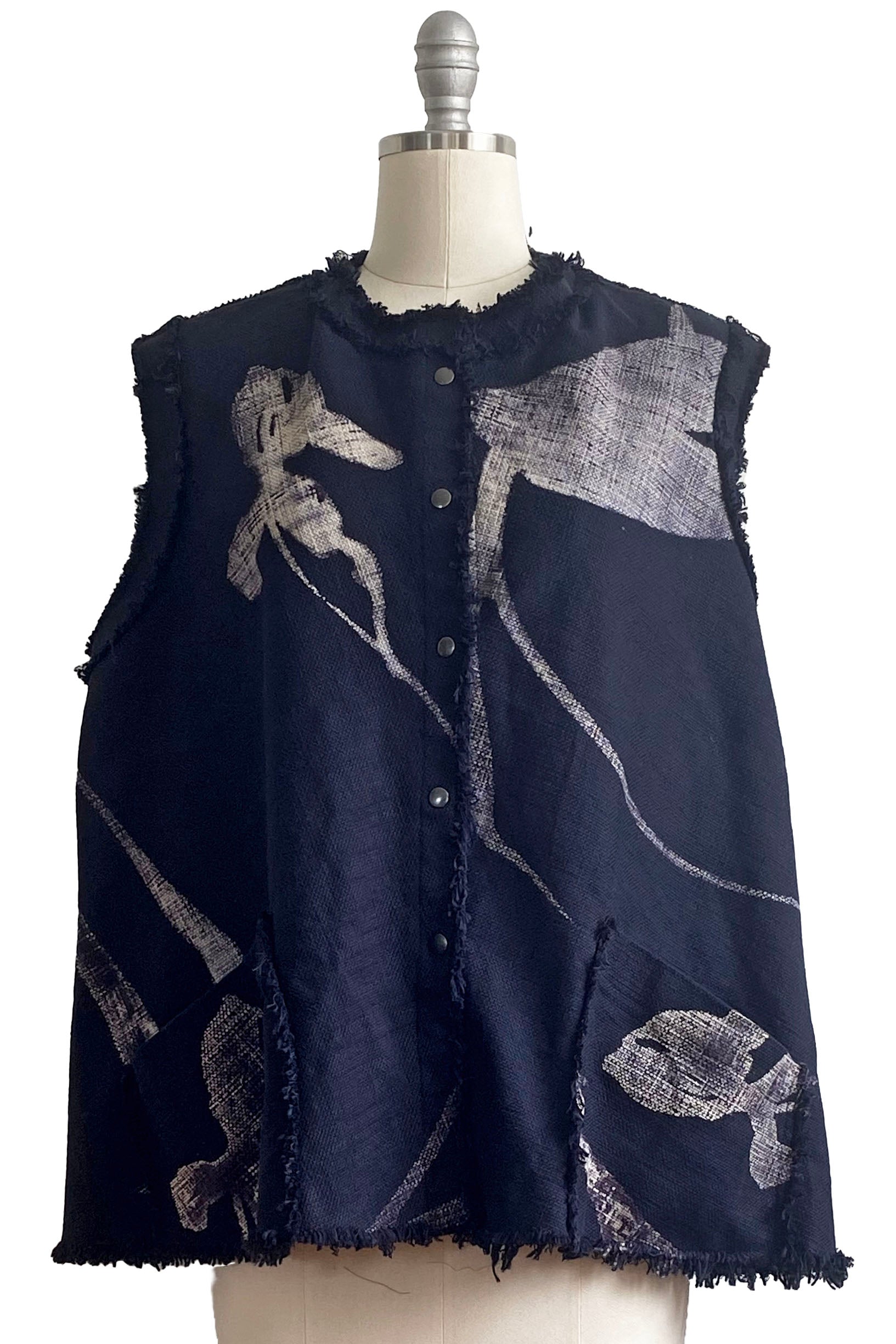 Rose Vest w/ Tulip Print - Navy & Natural