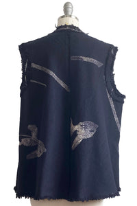 Rose Vest w/ Tulip Print - Navy & Natural