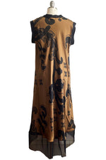 Load image into Gallery viewer, Titania Dress - Charmeuse w/ Organza Trim - Wallpaper Print Black &amp; Bronze
