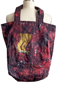 Hand Dyed & Printed Canvas Tote - Red Overdye w/ Gold Rabbit
