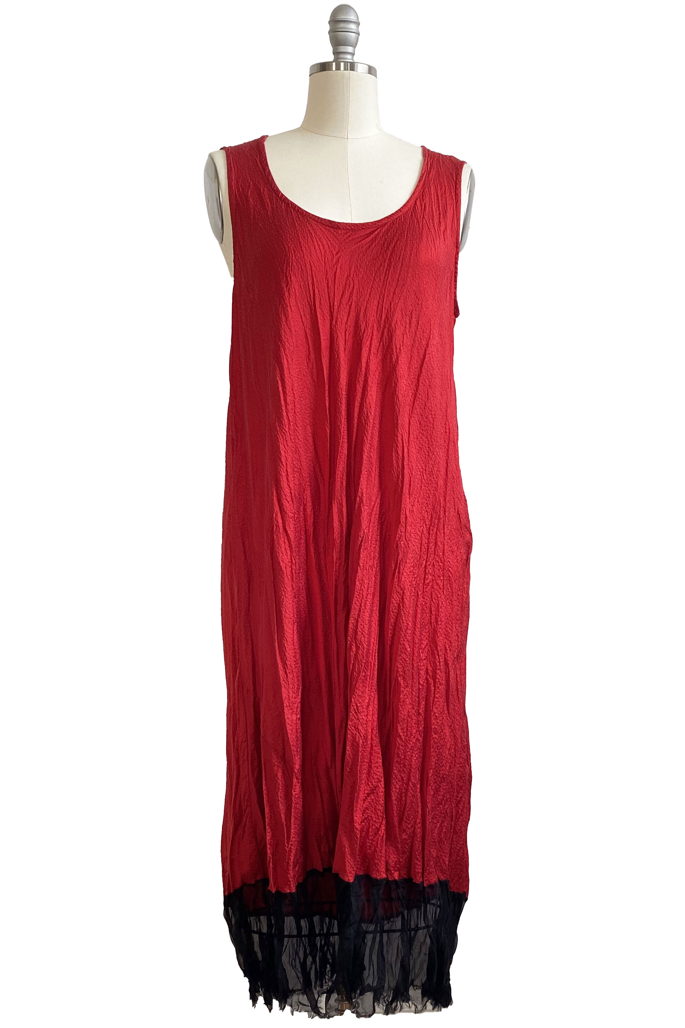 Touria Dress w/ Organza Trim Solid - Red & Black