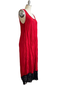 Touria Dress w/ Organza Trim Solid - Red & Black