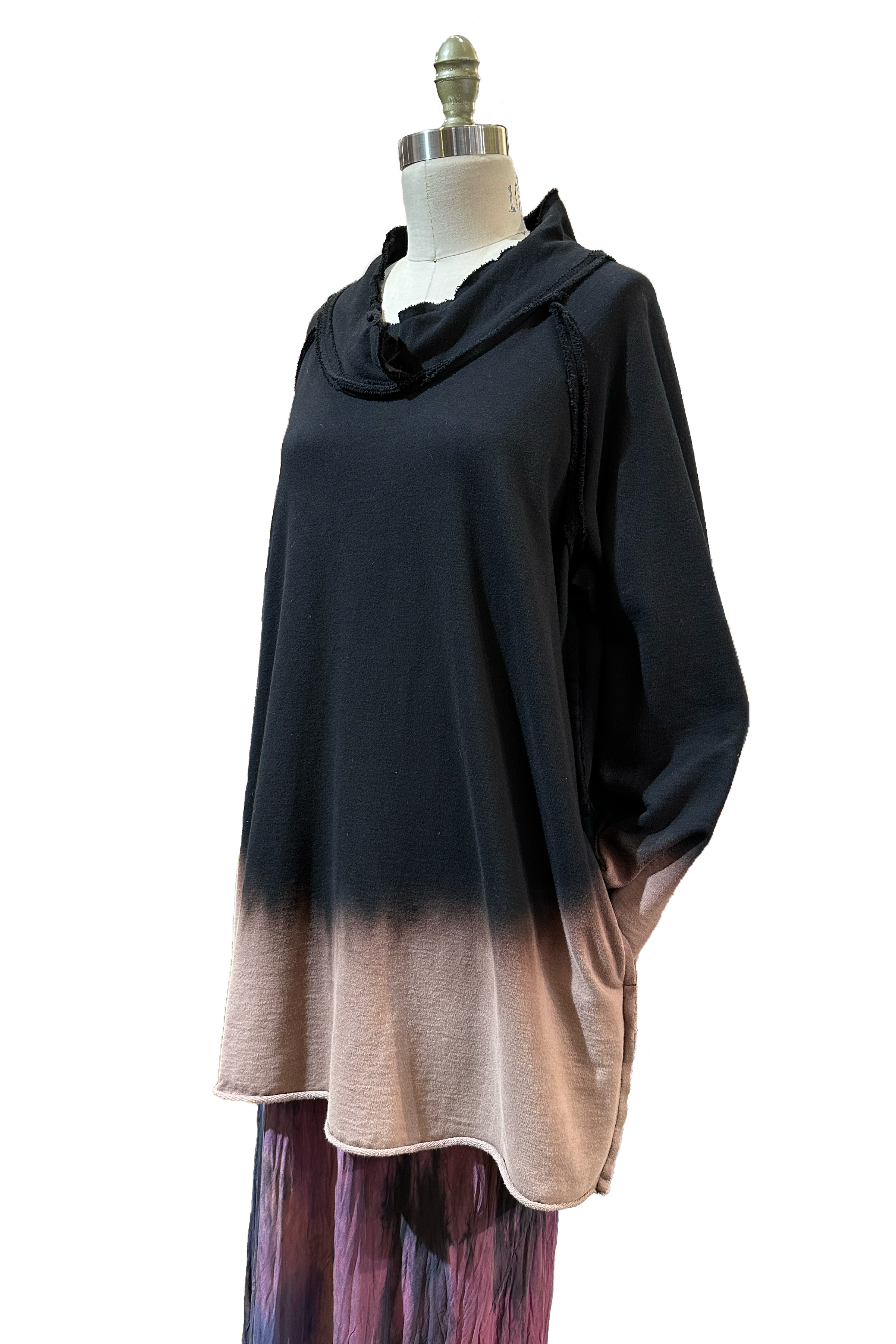 Alquimie Funnel Neck Oversized Sweater in Black & Natural Ombre