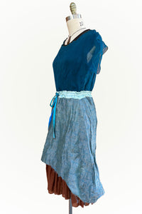Cannes Skirt in Jacquard Silk - Blue & Rust