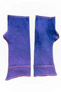 Merino Fingerless Gloves - Purple w/ Pink Serged Hem