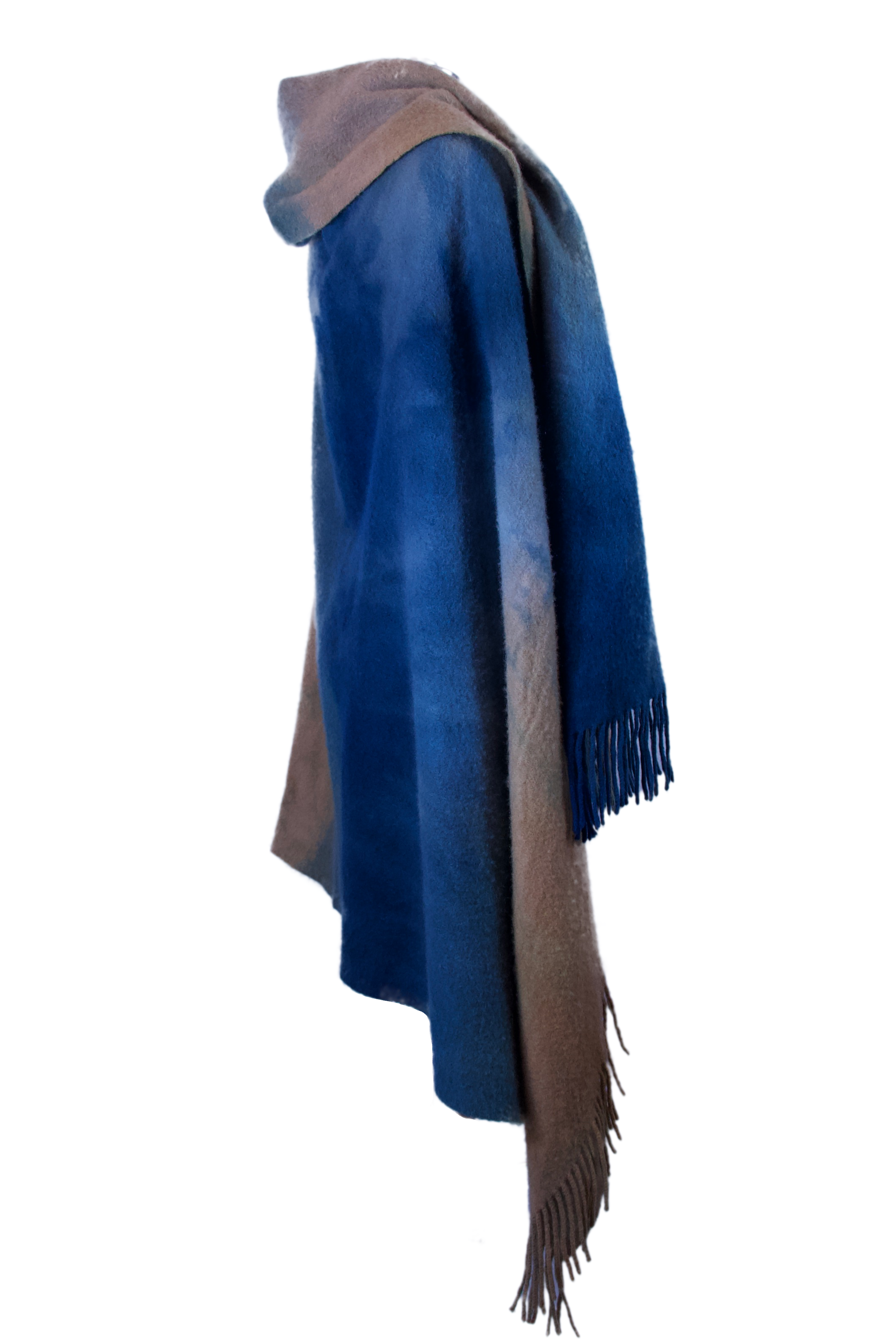Fringed Cashmere Throw Blanket in Blue Brown