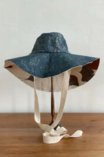 Load image into Gallery viewer, Amalfi Hat w/ Ties Patchwork Print - Indigo
