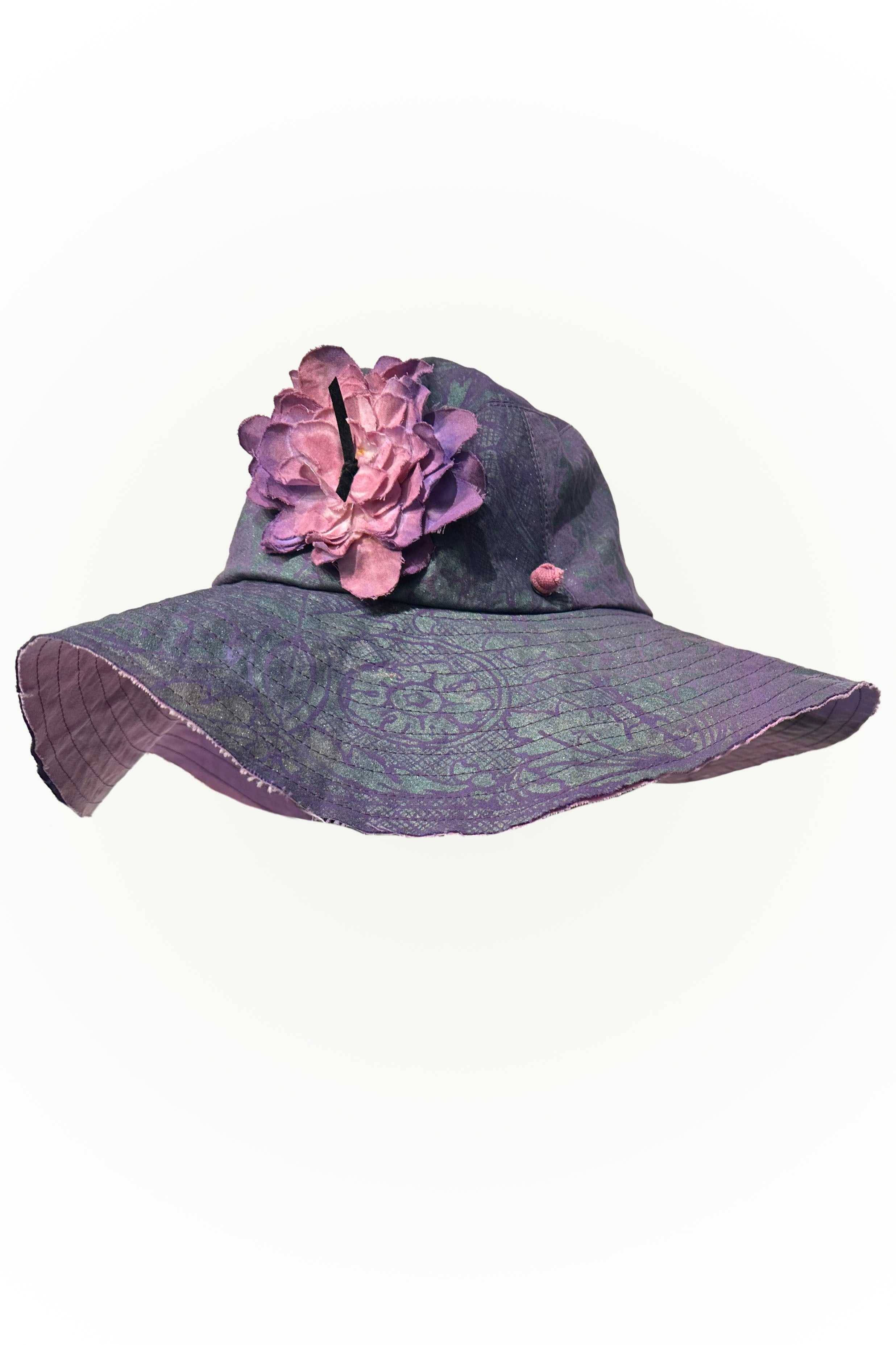 Amalfi Hat w/ Ties Patchwork Print - Purple