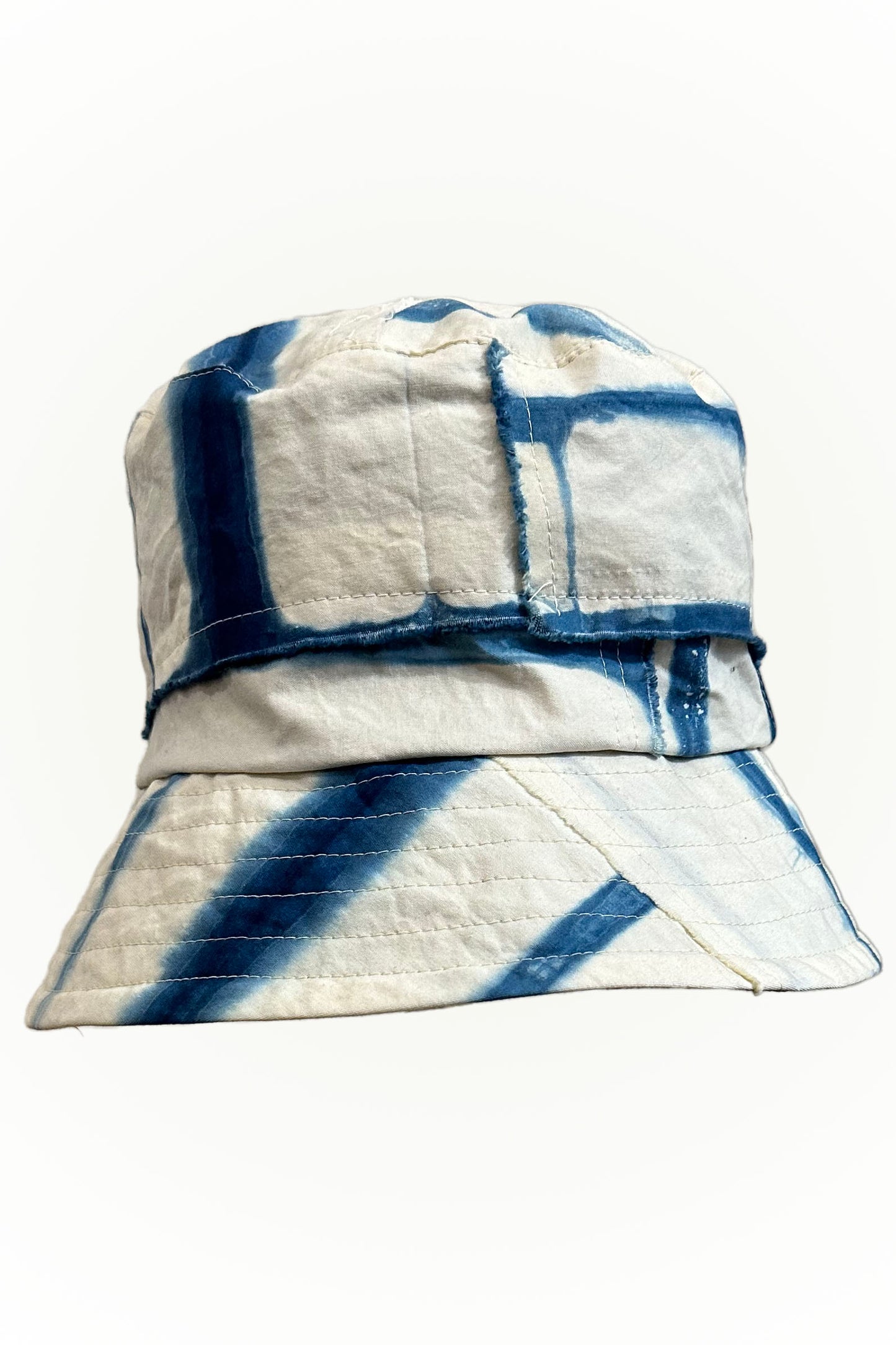 Milano Hat w/ Patchworked Indigo & Natural Stripe - Silk Lining