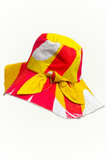 Load image into Gallery viewer, Brighton Hat w/ Flat Top - Papercut Print Yellow &amp; Coral
