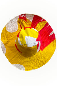 Brighton Hat w/ Flat Top - Papercut Print Yellow & Coral