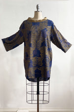 Load image into Gallery viewer, Pompier Top in Silk w/ Columns - Navy &amp; Gold
