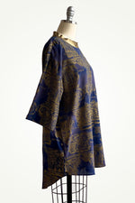 Load image into Gallery viewer, Pompier Top in Silk w/ Columns - Navy &amp; Gold
