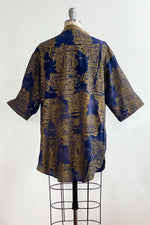 Load image into Gallery viewer, Pompier Top in Silk w/ Columns - Navy &amp; Gold
