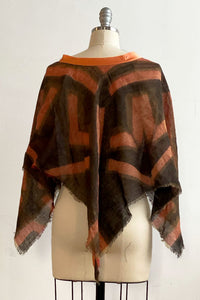 Poncho in Open Weave Linen w/ Itajime Dye - Orange & Brown
