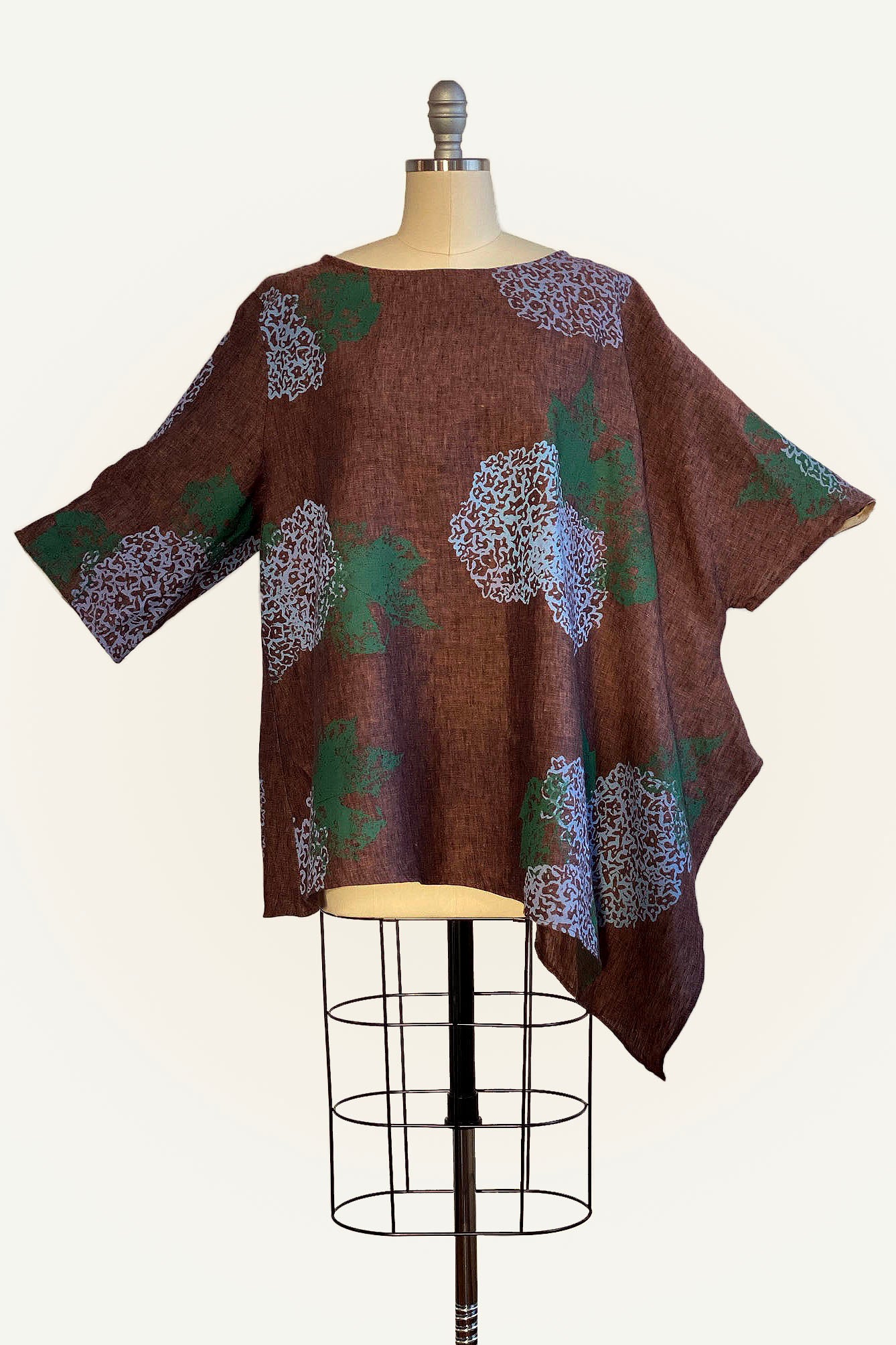 Asymmetrical Top in Linen w/ Hydrangea Print - Heather Brown