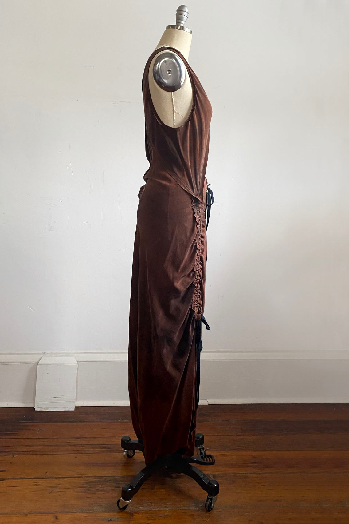 Godfrey Dress | Silk Crepe de Chine | Crunch Dyed | Sienna Brown | Large