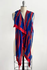 Load image into Gallery viewer, Shawl in Silk Chiffon w/ Itajime Dye &amp; Leather Trim - Brilliant &amp; Scarlet
