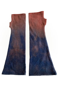 Merino Fingerless Gloves - Blue & Terracotta