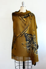 Load image into Gallery viewer, Shawl in Silk Chiffon w/ Leather Trim - Bouquet Ochre
