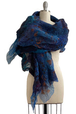Load image into Gallery viewer, Felted Shawl - Silk Organza - Navy &amp; Copper w/ Vine Print
