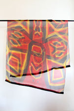 Load image into Gallery viewer, Silk Chiffon Shawl w/ Leather Trim - Red, Black &amp; Golden Yellow
